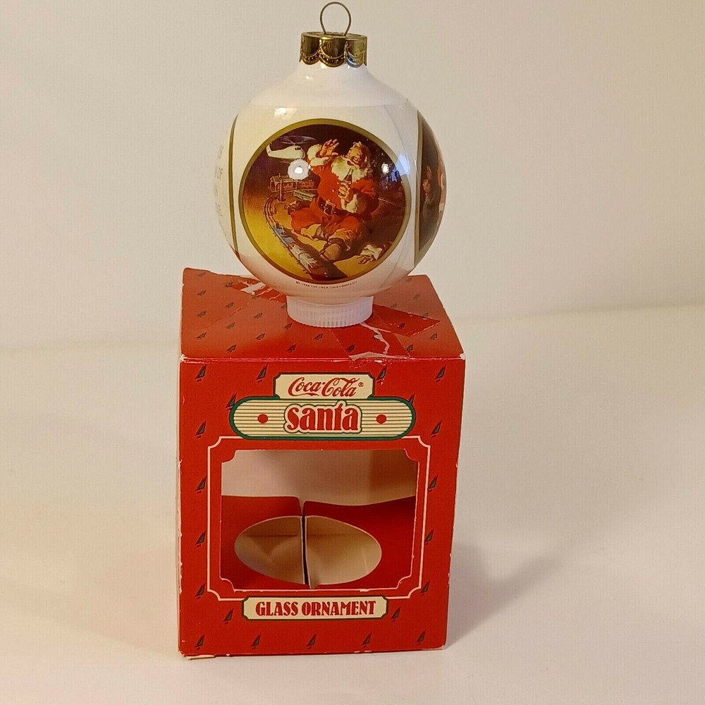 Vintage Hallmark Coca-Cola Santa Christmas Ornament 1986 Glass Ball USA Made